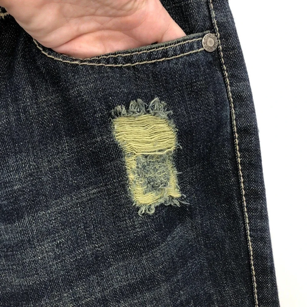 Dash Denim Men's Jeans 36 x 32 Mid Rise Distressed Dark Wash Straight Cotton